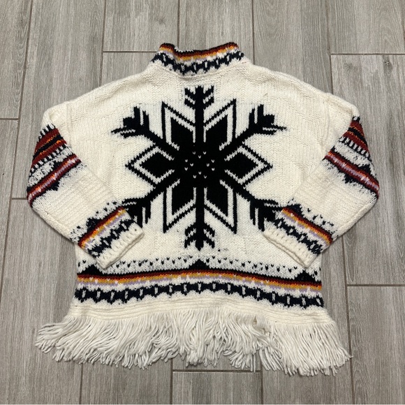 Free People Sundown White Fringe Snowflake Mock Neck Pullover Sweater XS - Picture 2 of 3